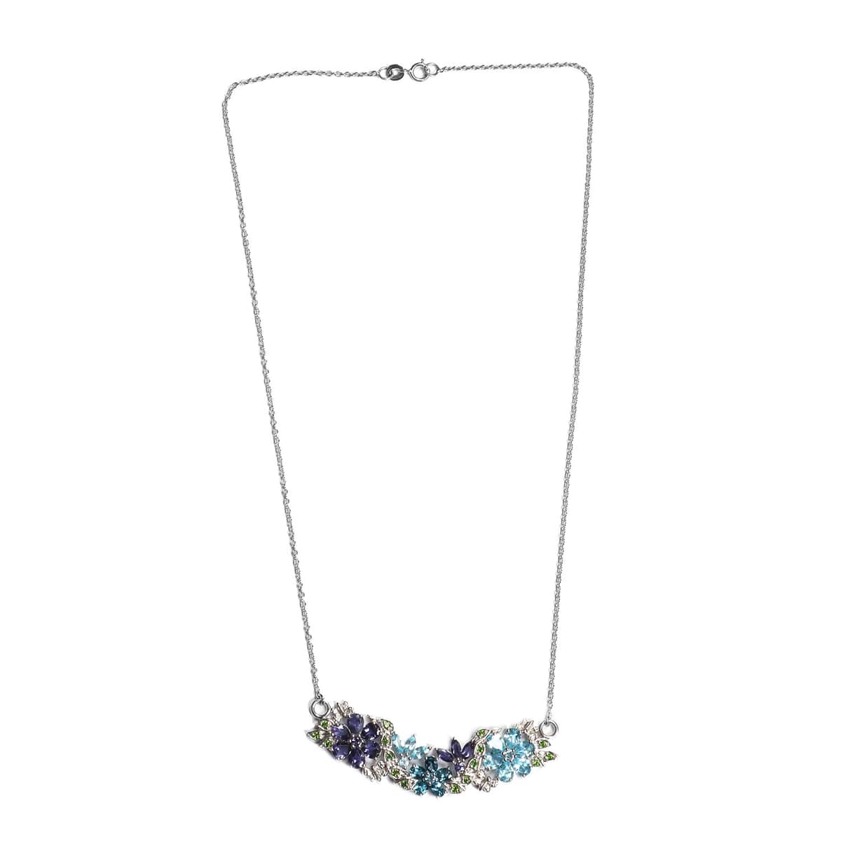 Multi Gemstone Necklace 18 Inches in Platinum Over Sterling Silver 7.40 Grams 15.40 ctw image number 0