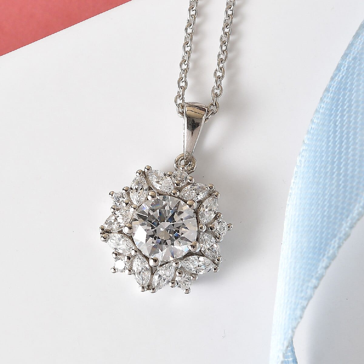 Lustro Stella Made with Finest CZ Pendant Necklace 20 Inches in Platinum Over Sterling Silver 4.20 ctw image number 1