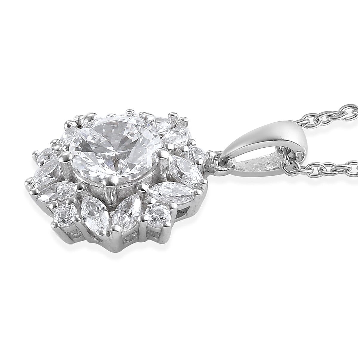 Lustro Stella Made with Finest CZ Pendant Necklace 20 Inches in Platinum Over Sterling Silver 4.20 ctw image number 3