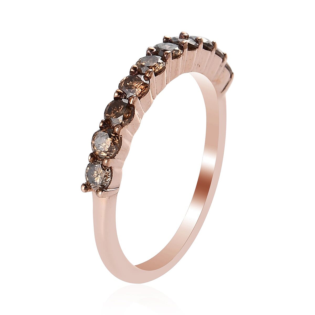 Natural Champagne Diamond 0.75 ctw Band Ring in Vermeil RG Over Sterling Silver (Size 6.5)