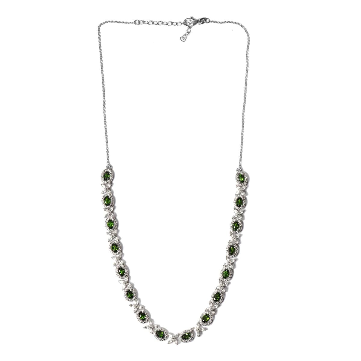 14.65 ctw Natural Russian Diopside and White Topaz Necklace 20 Inch in Platinum Over Sterling Silver 19.25 Grams image number 0