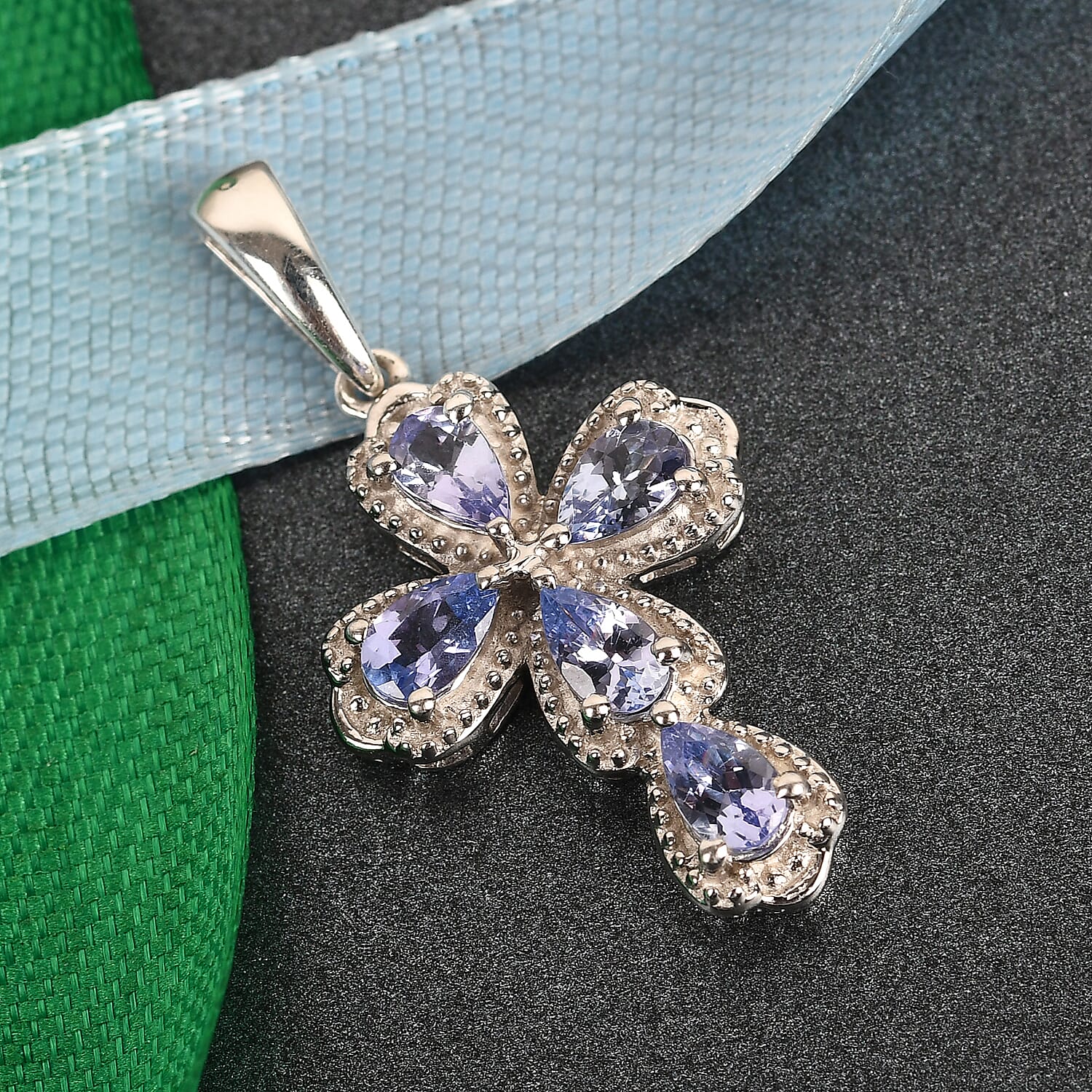 1.00 ctw Tanzanite Cross Pendant without Chain in Platinum Over Sterling Silver