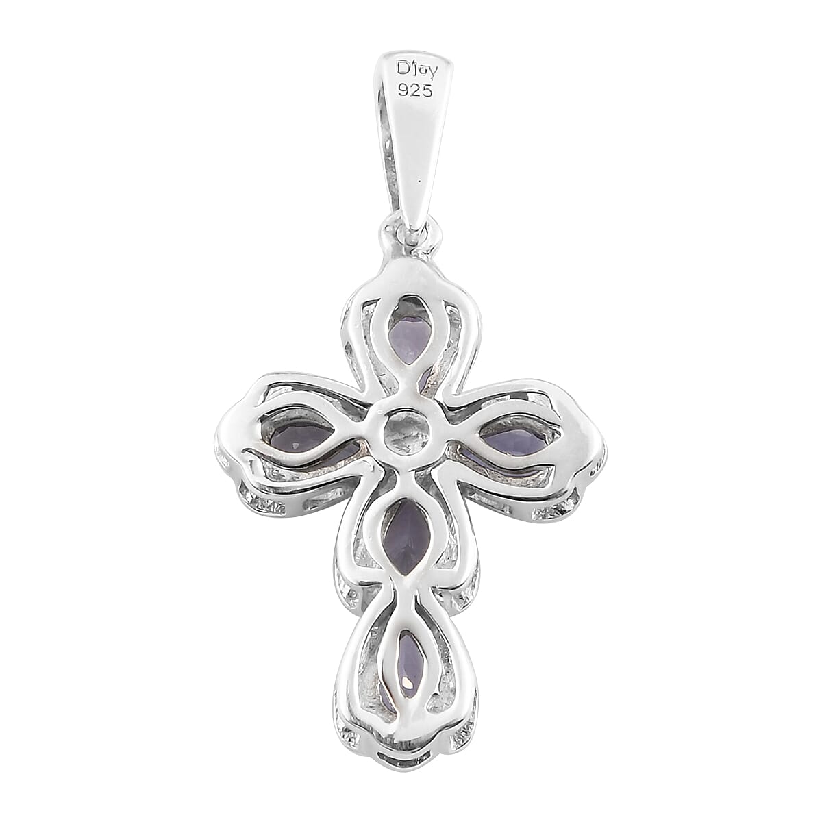 1.00 ctw Tanzanite Cross Pendant without Chain in Platinum Over Sterling Silver
