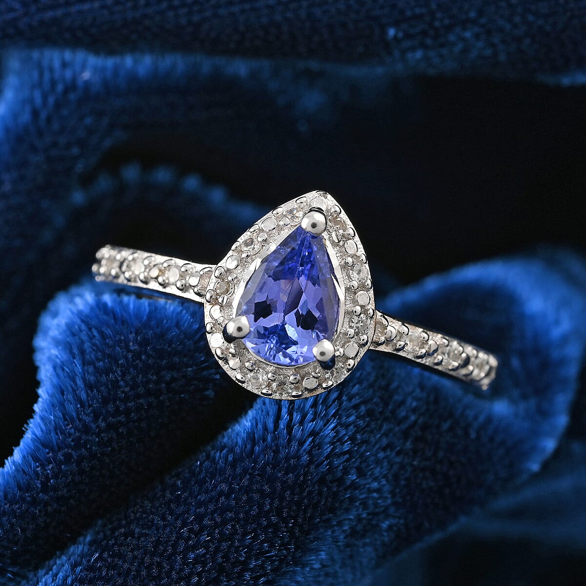 Tanzanite and White Zircon Ring in Platinum Over Sterling Silver (Size 7.0) 1.35 ctw image number 1