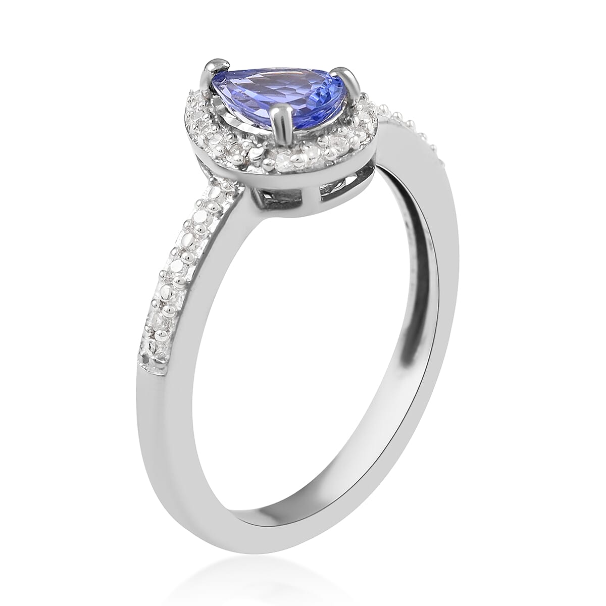 Tanzanite and White Zircon Ring in Platinum Over Sterling Silver (Size 7.0) 1.35 ctw image number 3