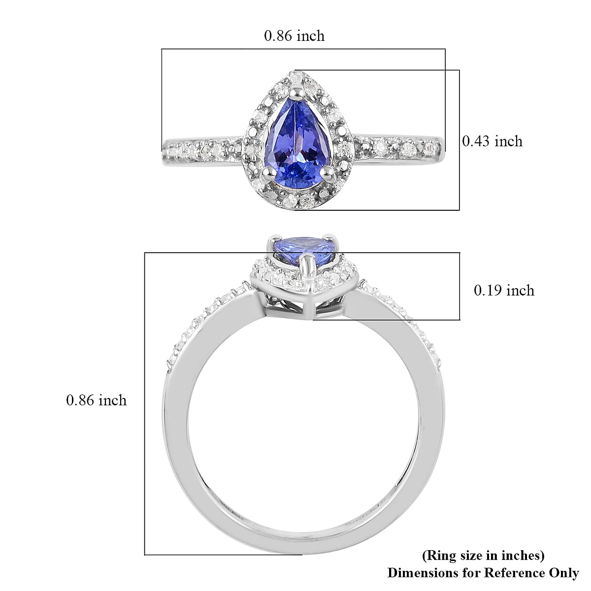 Tanzanite and White Zircon Ring in Platinum Over Sterling Silver (Size 7.0) 1.35 ctw image number 5