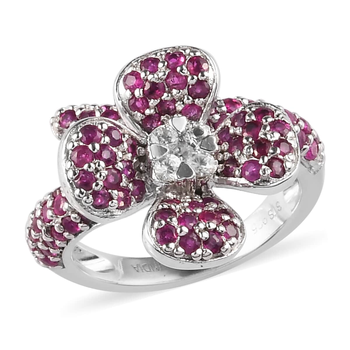 Royal Thai Ruby and White Zircon Ring in Platinum Over Sterling Silver (Size 7.0) 2.25 ctw image number 0