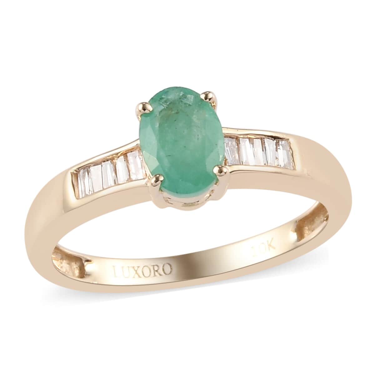 Luxoro 10K Yellow Gold Premium Socoto Emerald and Diamond Ring (Size 7.0) 0.85 ctw image number 0