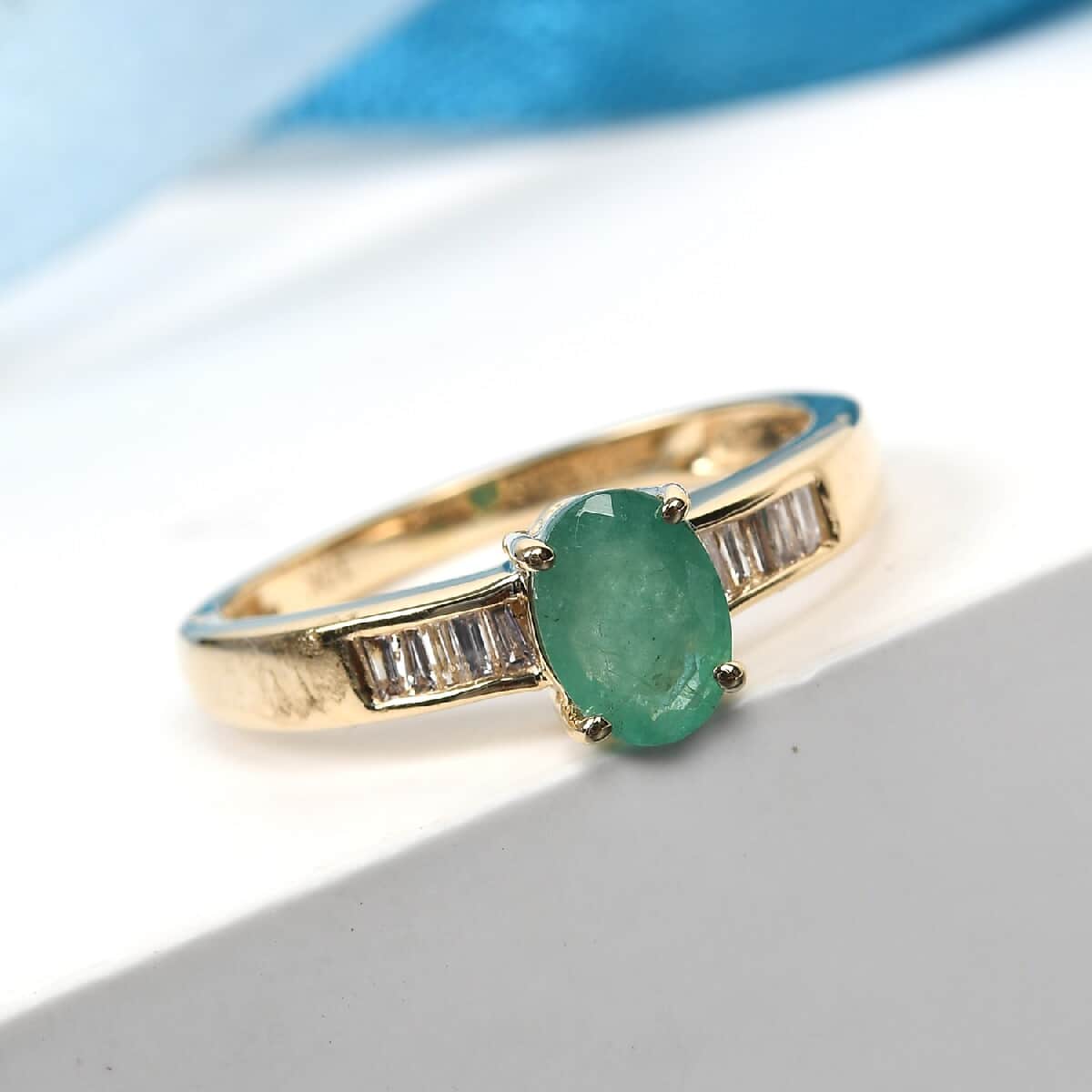 Luxoro 10K Yellow Gold Premium Socoto Emerald and Diamond Ring (Size 7.0) 0.85 ctw image number 1