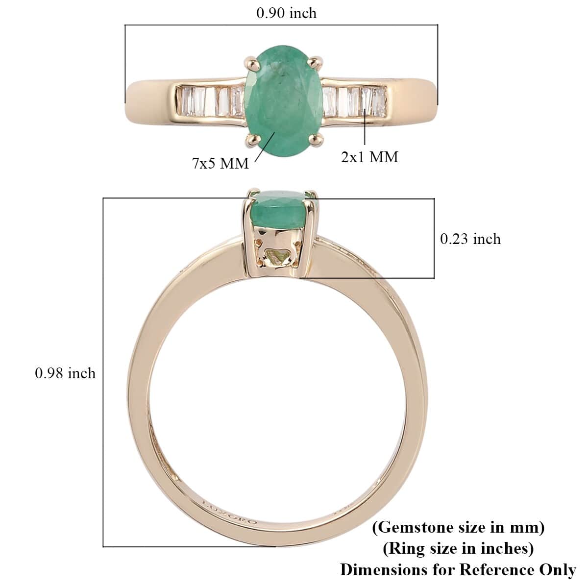 Luxoro 10K Yellow Gold Premium Socoto Emerald and Diamond Ring (Size 7.0) 0.85 ctw image number 5