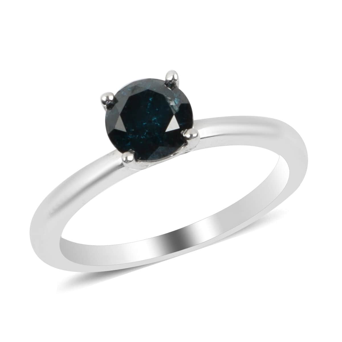 Blue Diamond Solitaire Ring in Platinum Over Sterling Silver (Size 7.0) 0.33 ctw image number 0