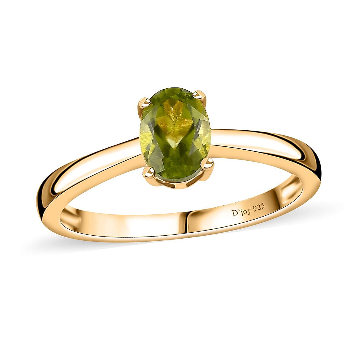 D'Joy Peridot Solitaire Ring in Vermeil Yellow Gold Over Sterling Silver (Size 5.0) 0.85 ctw