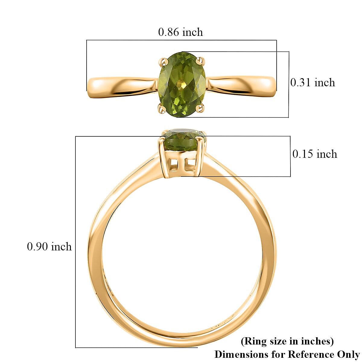 D'Joy Peridot Solitaire Ring in Vermeil Yellow Gold Over Sterling Silver (Size 5.0) 0.85 ctw