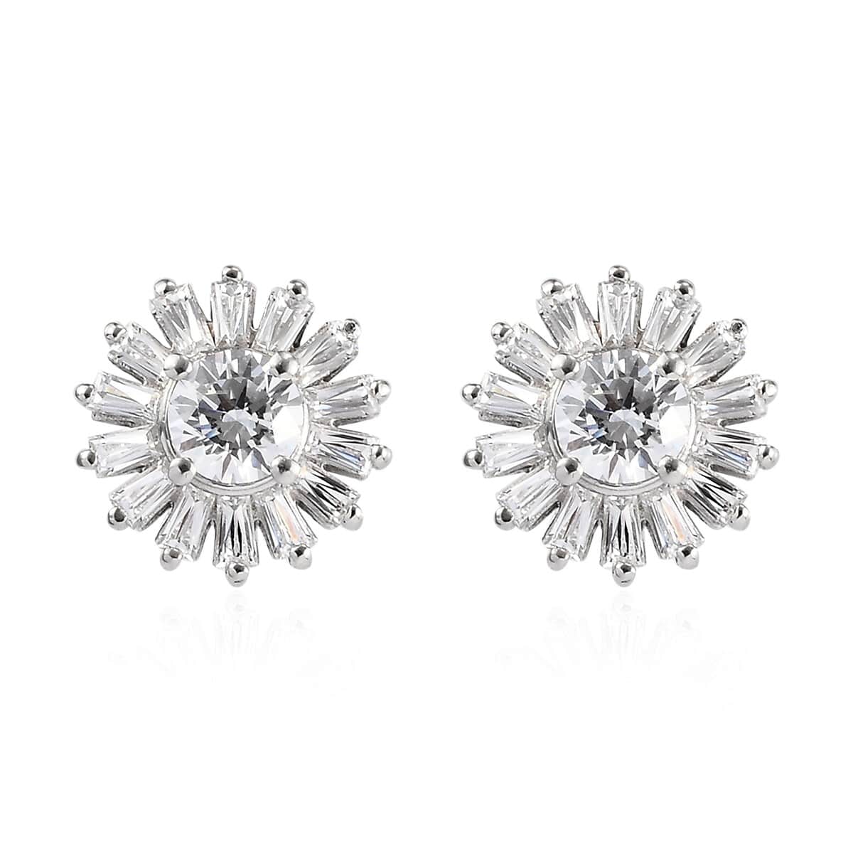 LUSTRO STELLA Made with Finest CZ Floral Stud Earrings in Platinum Over Sterling Silver 4.75 ctw image number 0