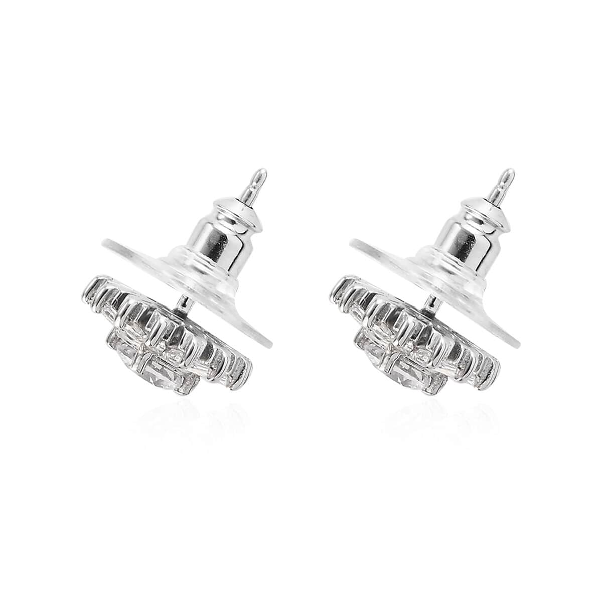 LUSTRO STELLA Made with Finest CZ Floral Stud Earrings in Platinum Over Sterling Silver 4.75 ctw image number 3