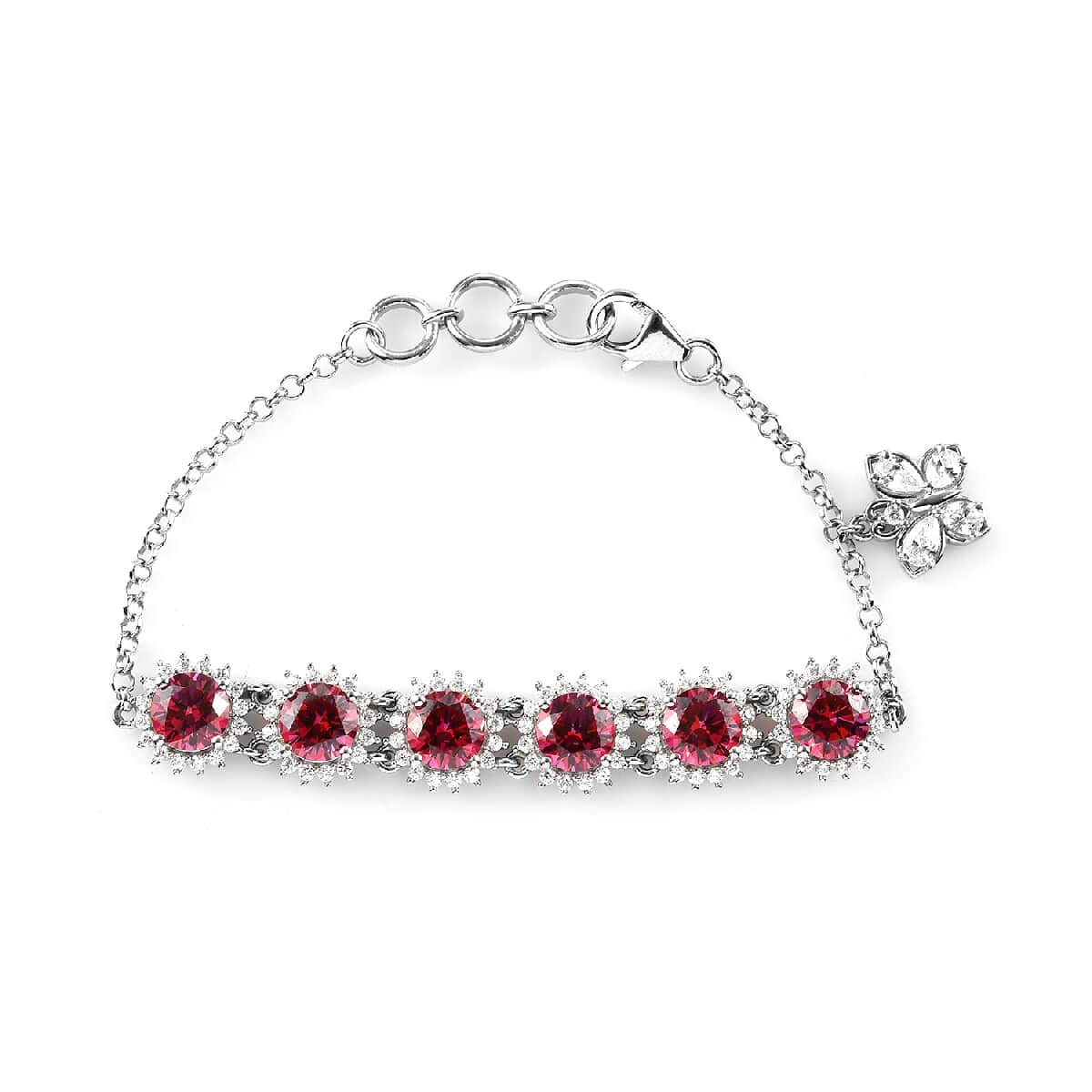 Lustro Stella Made with Finest Fancy Red & White CZ Bracelet in Platinum Over Sterling Silver (7.25 In) 19.30 ctw image number 0