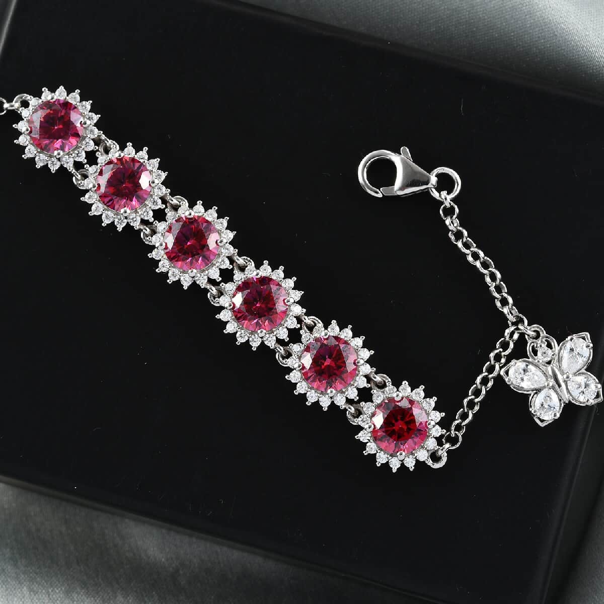 Lustro Stella Made with Finest Fancy Red & White CZ Bracelet in Platinum Over Sterling Silver (7.25 In) 19.30 ctw image number 1