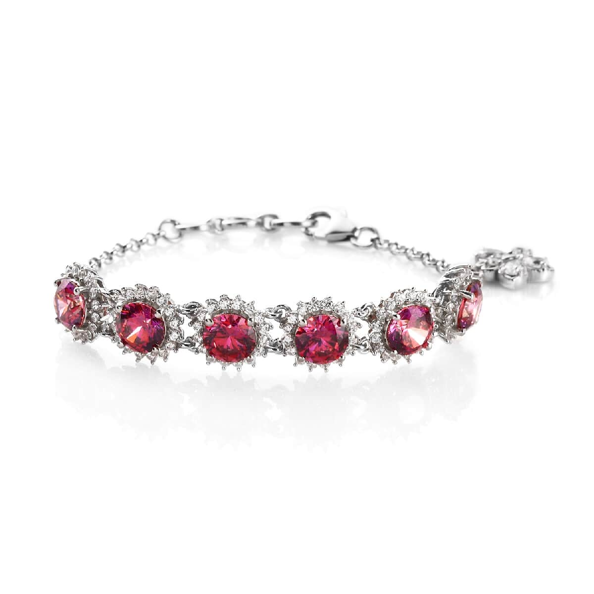 Lustro Stella Made with Finest Fancy Red & White CZ Bracelet in Platinum Over Sterling Silver (7.25 In) 19.30 ctw image number 2