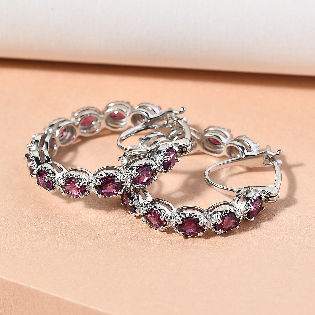 Orissa Rhodolite Garnet Inside Out Hoop Earrings in Platinum Over Sterling Silver 7.20 Grams 4.80 ctw image number 1