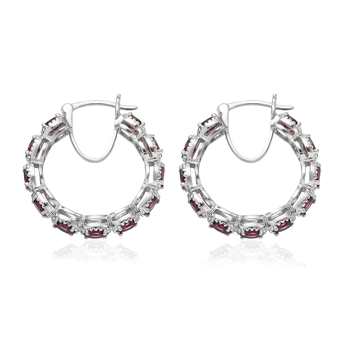 Orissa Rhodolite Garnet Inside Out Hoop Earrings in Platinum Over Sterling Silver 7.20 Grams 4.80 ctw image number 3