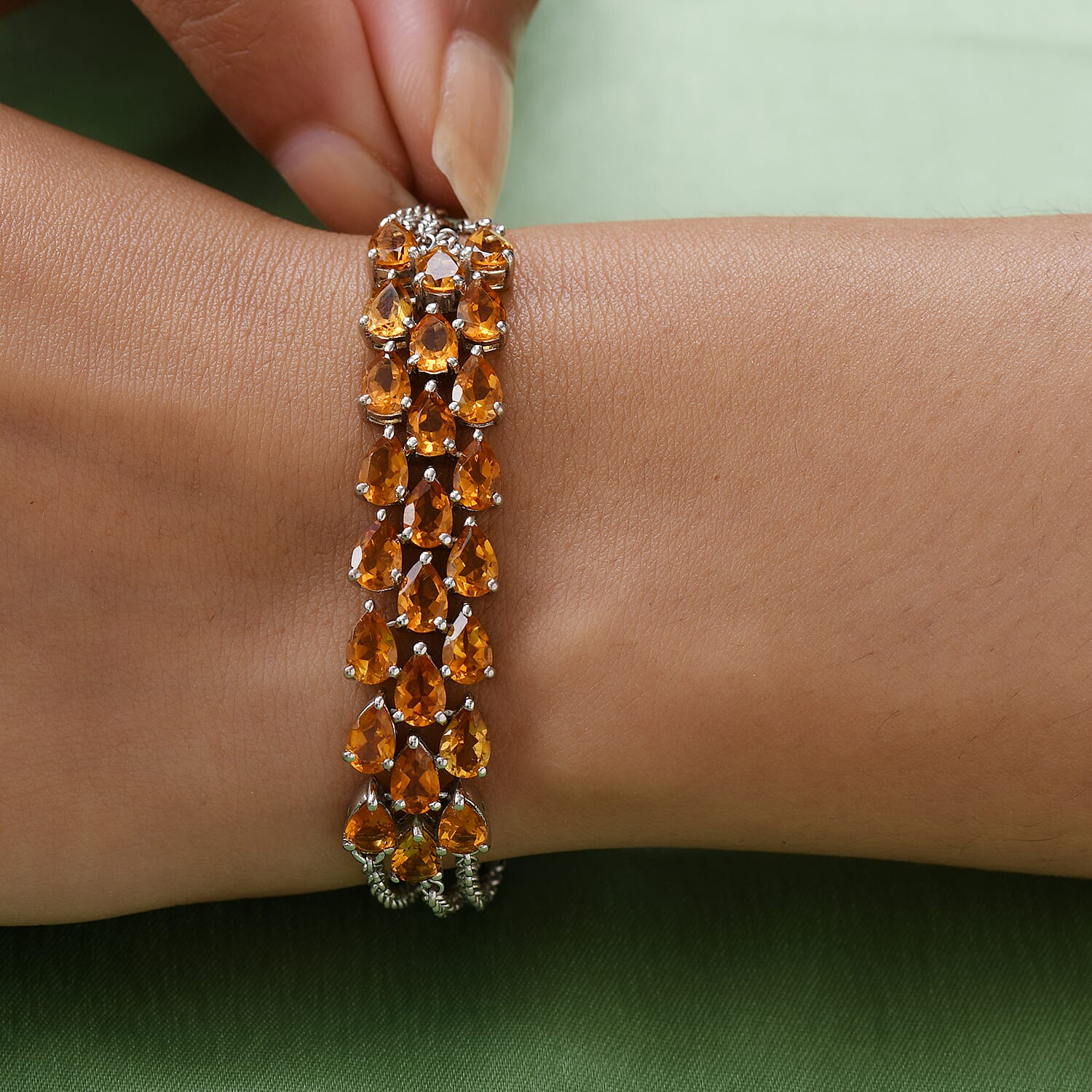 Serra Gauche Citrine Three Row Bracelet in Platinum Over Sterling Silver (7.25 In) 8.80 ctw