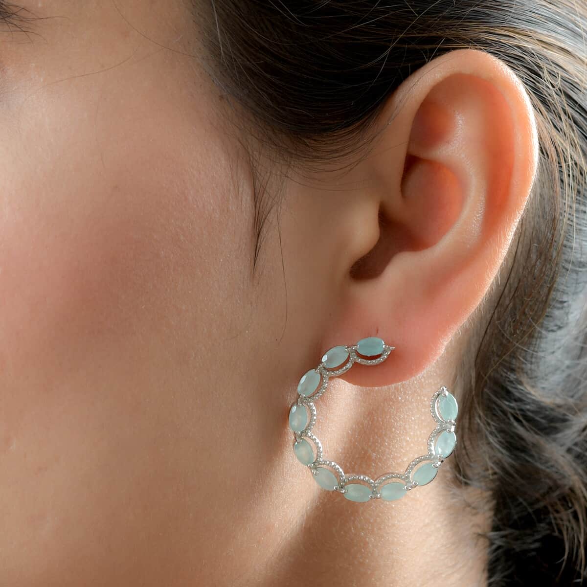 Grandidierite Half Hoop Earrings in Platinum Over Sterling Silver 4.90 ctw image number 2