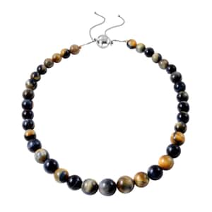 Bi-Color Tiger Eye 9-17mm 504.50 ctw Beaded Necklace in Rhodium Over Sterling Silver18-20 Inches