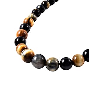 Bi-Color Tiger Eye 9-17mm 504.50 ctw Beaded Necklace in Rhodium Over Sterling Silver18-20 Inches