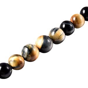 Bi-Color Tiger Eye 9-17mm 504.50 ctw Beaded Necklace in Rhodium Over Sterling Silver18-20 Inches