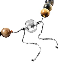 Bi-Color Tiger Eye 9-17mm 504.50 ctw Beaded Necklace in Rhodium Over Sterling Silver18-20 Inches