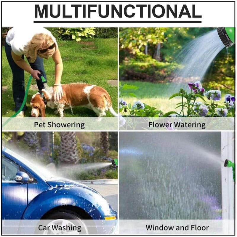Homesmart Green and Black 100FT Garden Hose with 5 Function Nozzle