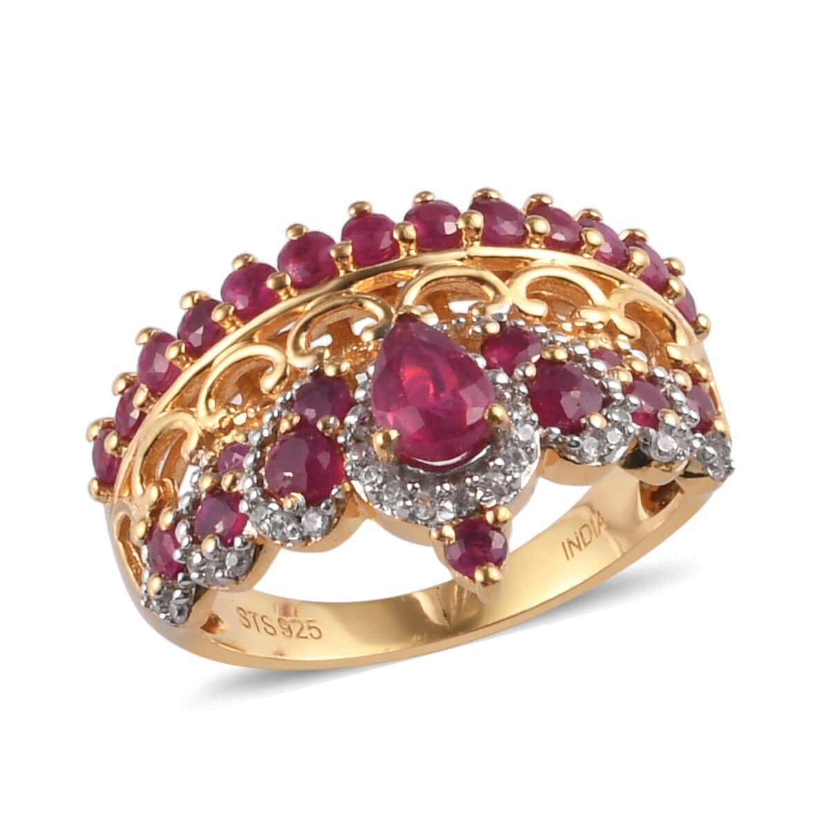 Niassa Ruby (FF) and Multi Gemstone Ring in 14K Yellow Gold Over Platinum Over Sterling Silver (Size 7.0) 2.90 ctw image number 0