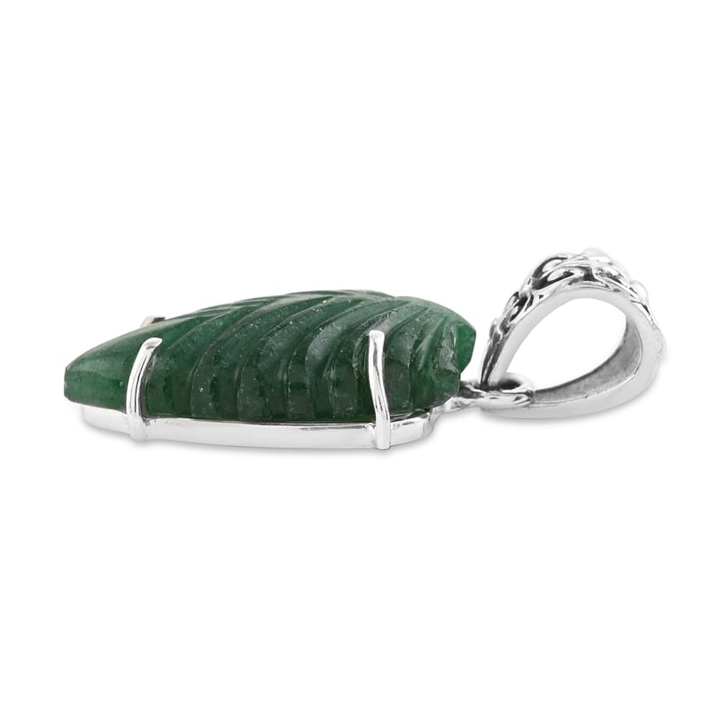 Green Aventurine Carved Fancy Pendant without Chain in Sterling Silver 10.30 ctw