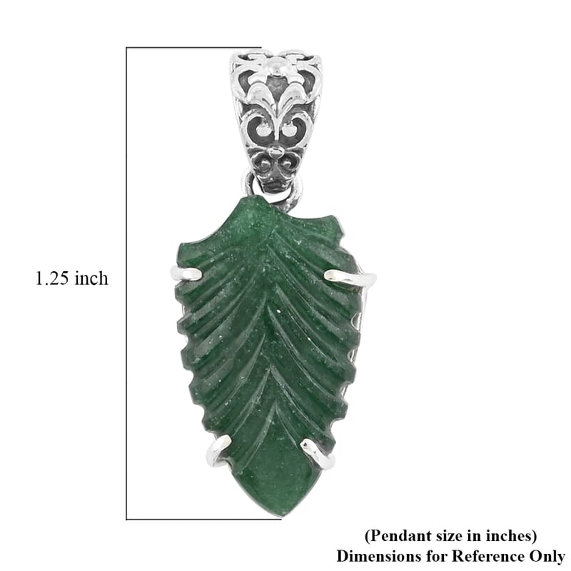 Green Aventurine Carved Fancy Pendant without Chain in Sterling Silver 10.30 ctw