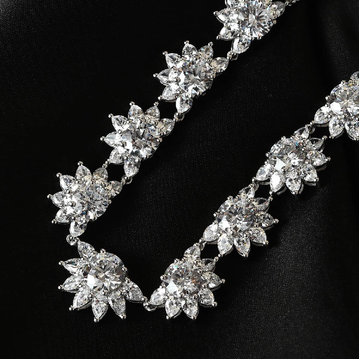 Lustro Stella Made with Finest CZ Necklace 18 Inches in Platinum Over Sterling Silver 87.90 ctw image number 1