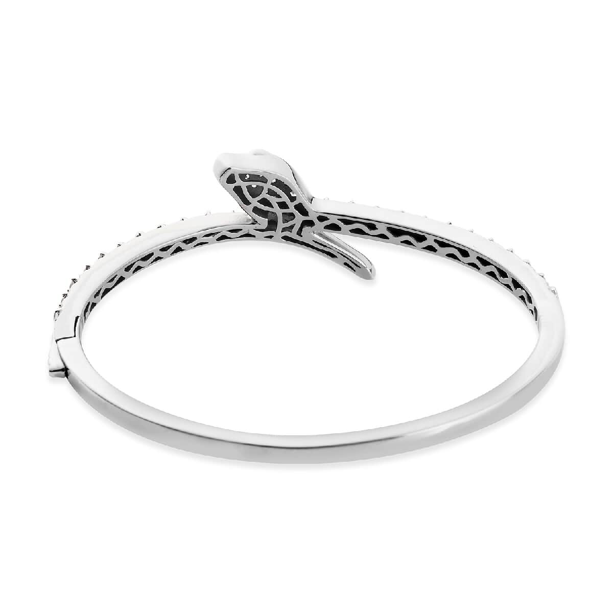 LUSTRO STELLA Made with Finest CZ Snake Bangle Bracelet in Platinum Over Sterling Silver (7.25 In) 20.75 Grams 3.15 ctw image number 4