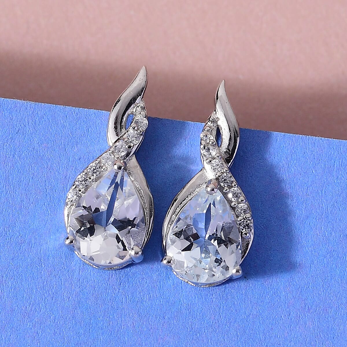 1.90 ctw Goshenite and Zircon Earrings in Platinum Over Sterling Silver image number 1