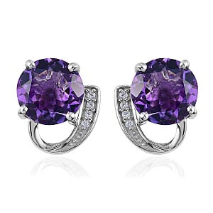 Mashamba Amethyst and Natural White Zircon Earrings in Platinum Over Sterling Silver 7.75 ctw