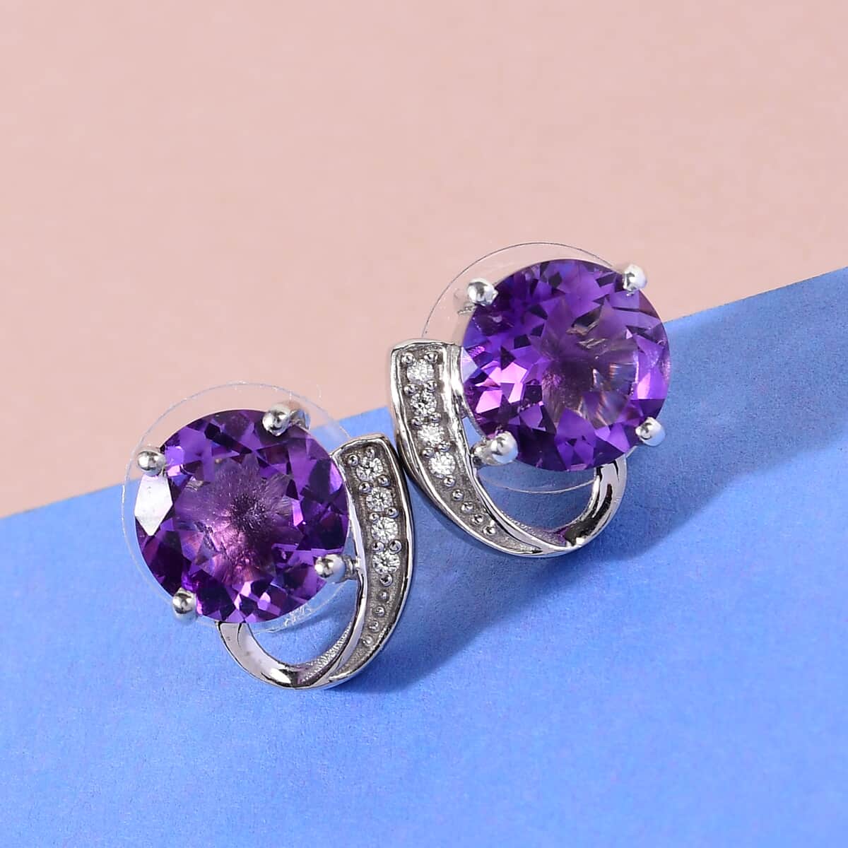 7.60 ctw Mashamba Amethyst and Zircon Earrings in Platinum Over Sterling Silver image number 1