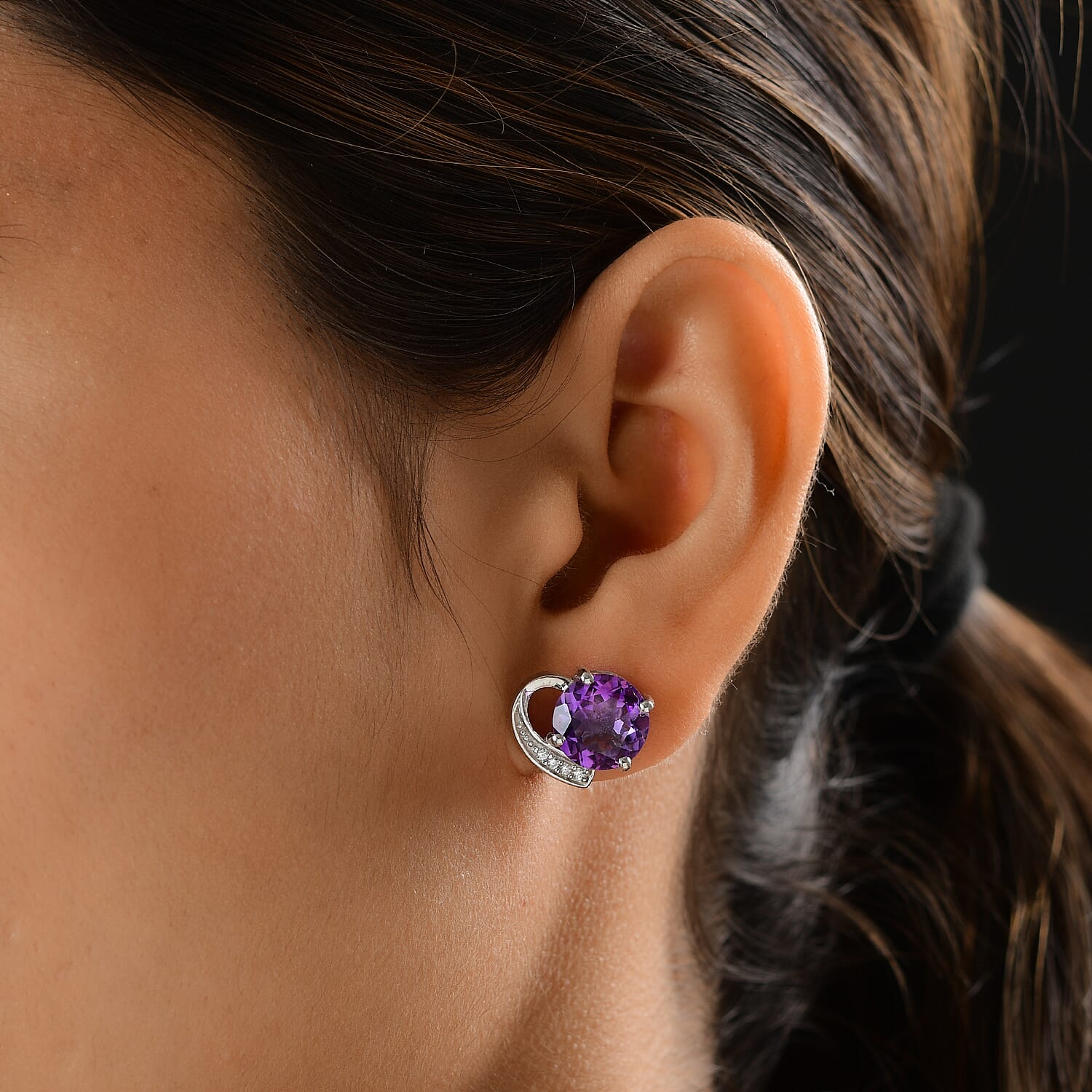 Mashamba Amethyst and Natural White Zircon Earrings in Platinum Over Sterling Silver 7.75 ctw