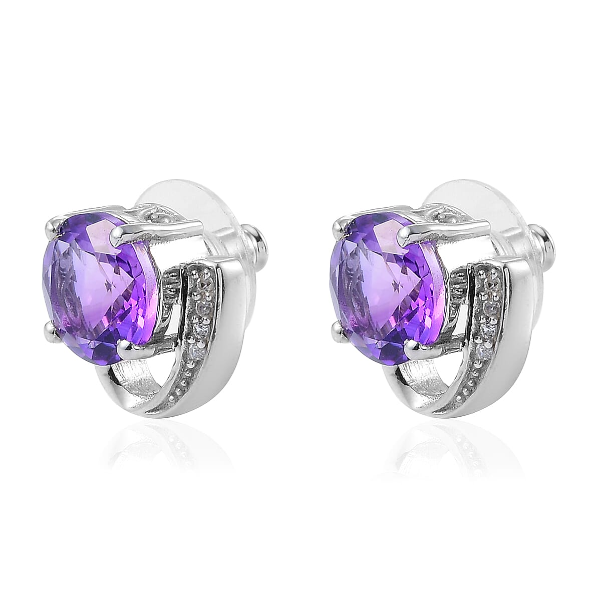 Mashamba Amethyst and Natural White Zircon Earrings in Platinum Over Sterling Silver 7.75 ctw