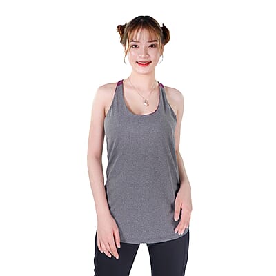 JOVIE Charcoal & Purple Women's Support Tank Top with Built-in Bra- M