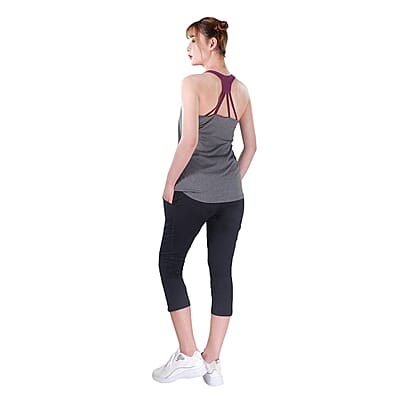 JOVIE Charcoal & Purple Women's Support Tank Top with Built-in Bra- M