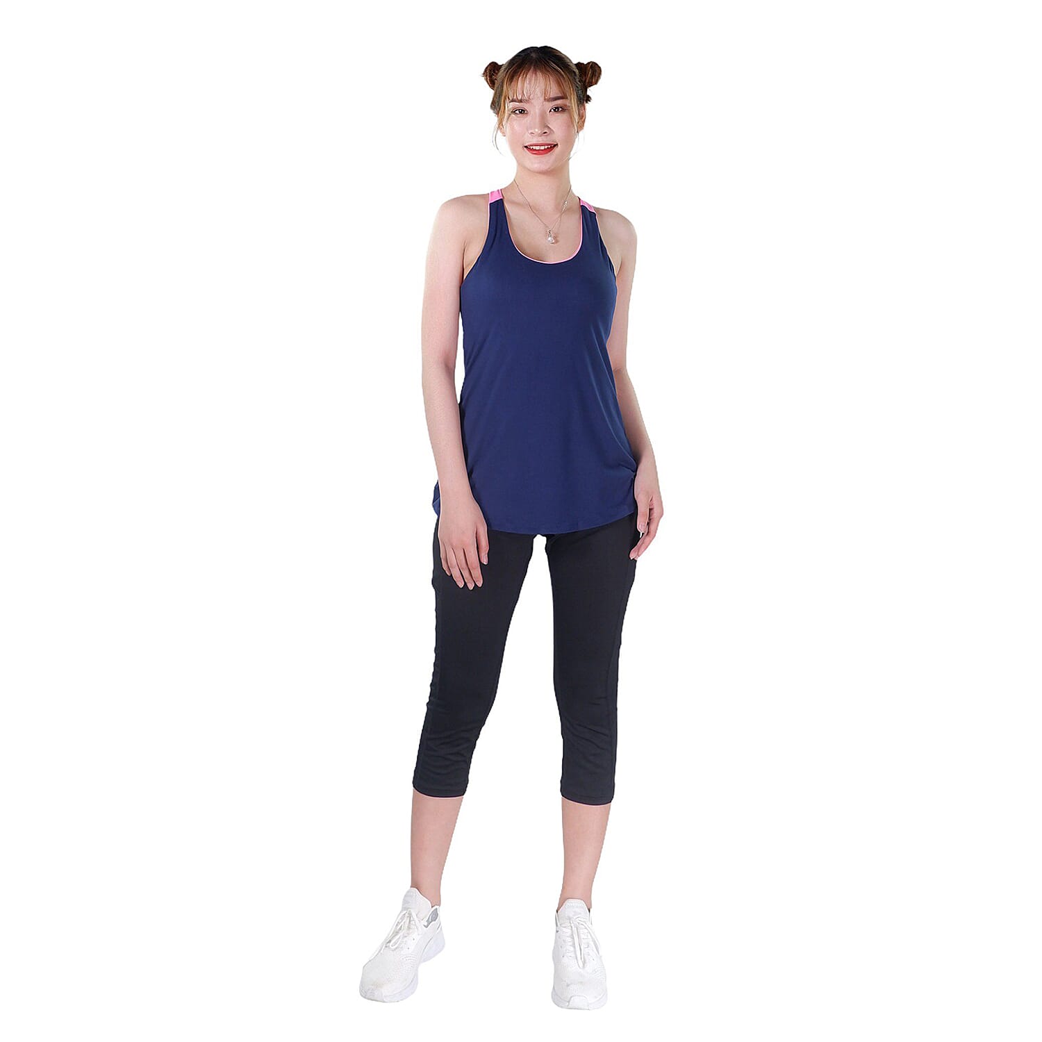 JOVIE Navy & Pink Women's Support Tank Top with Built-in Bra- 3X