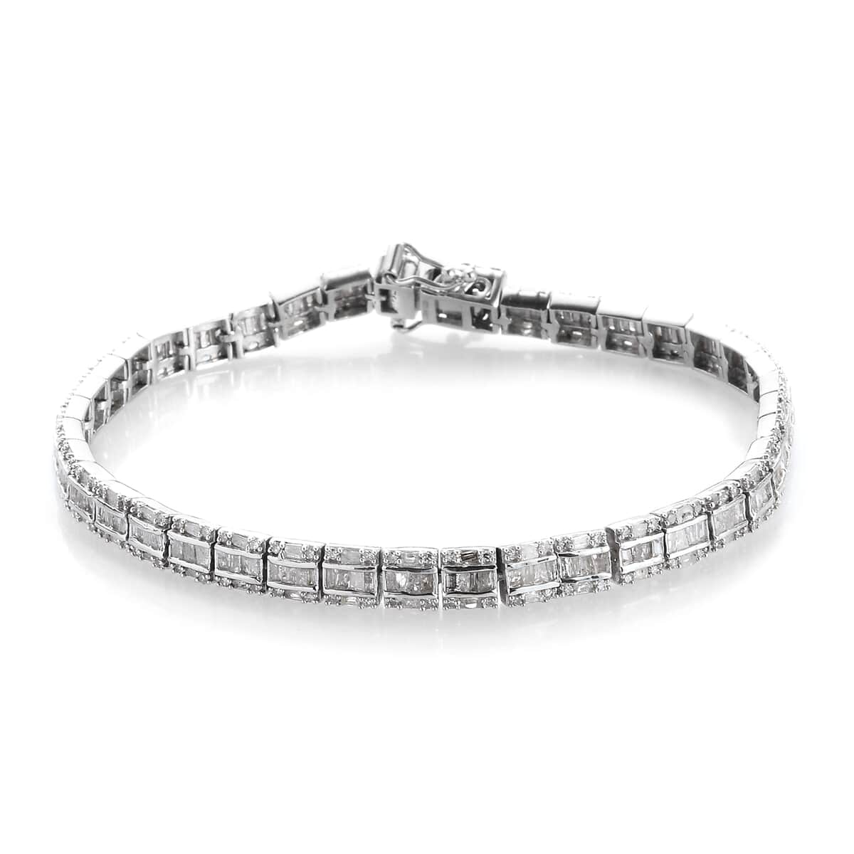 4.00 ctw Diamond Three Row Bracelet in Platinum Over Sterling Silver (7.25 In) 14.70 Grams image number 0