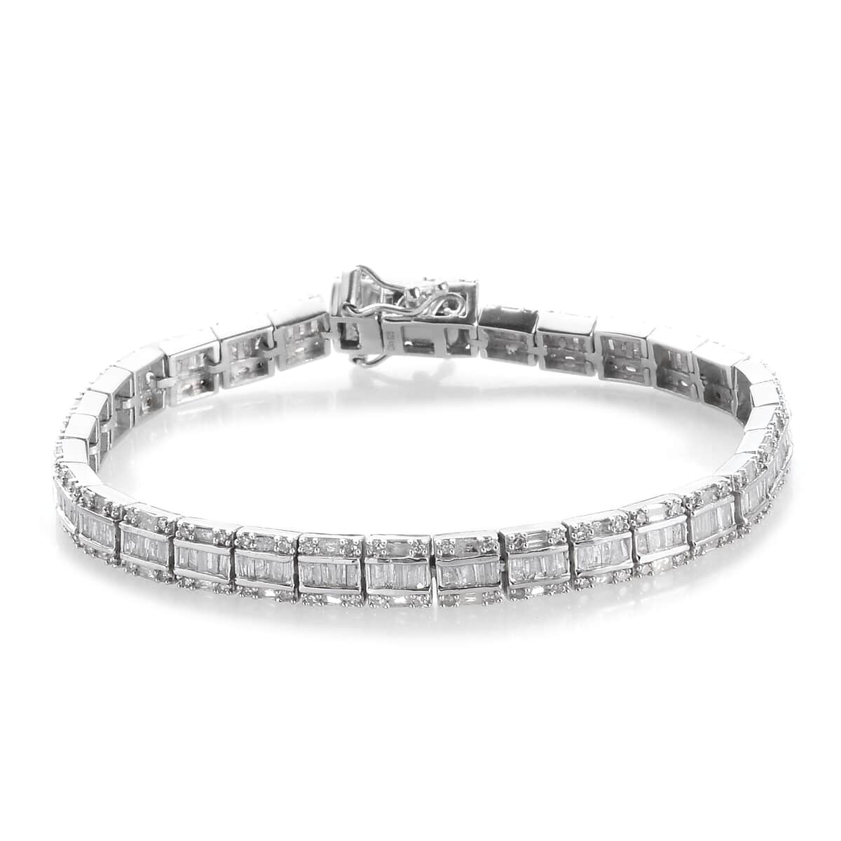 Diamond Bracelet in Platinum Over Sterling Silver (6.50 In) 13.15 Grams 3.80 ctw image number 0