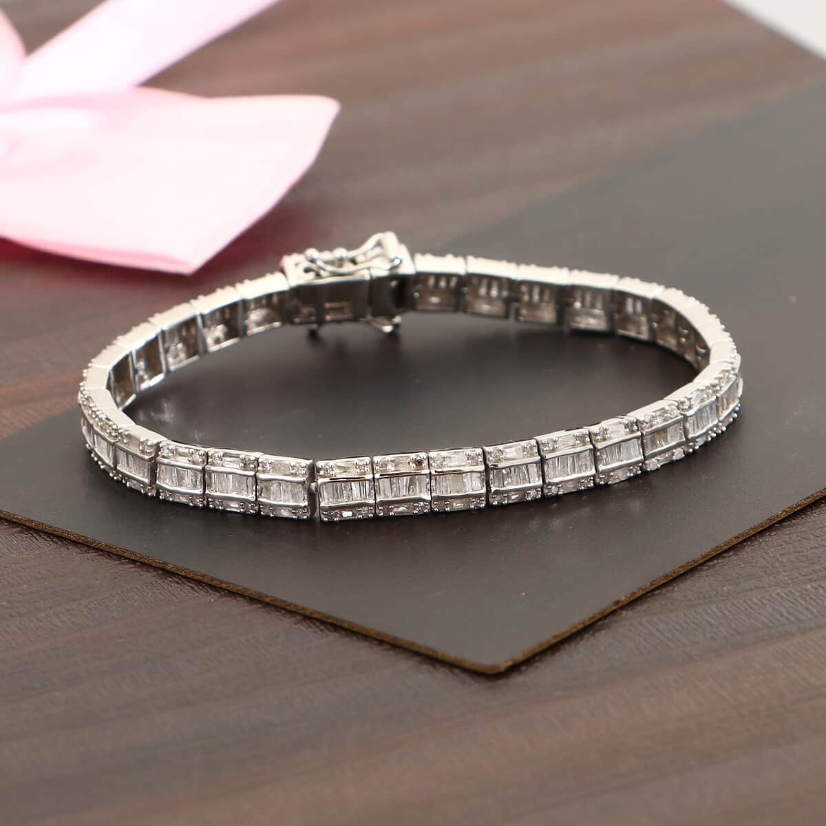 Diamond Bracelet in Platinum Over Sterling Silver (6.50 In) 13.15 Grams 3.80 ctw image number 1