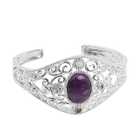 Sugilite and Amethyst Cuff Bracelet in Platinum Over Sterling Silver (7.25 In) 28.85 Grams 6.75 ctw image number 0