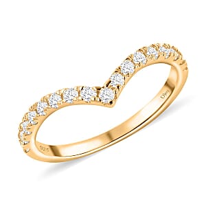 Moissanite Wishbone Ring in Vermeil YG Over Sterling Silver (Size 10.0) 0.35 ctw