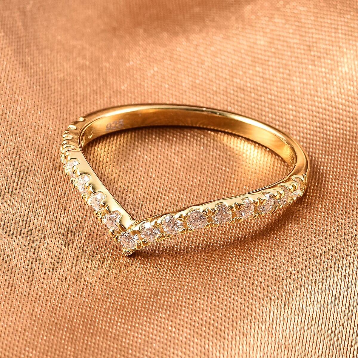 Moissanite Wishbone Ring in Vermeil YG Over Sterling Silver (Size 10.0) 0.35 ctw image number 1